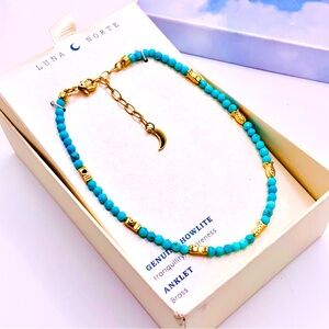 Luna Norte Turquoise Hewlett Beaded Anklet with Gold Accents